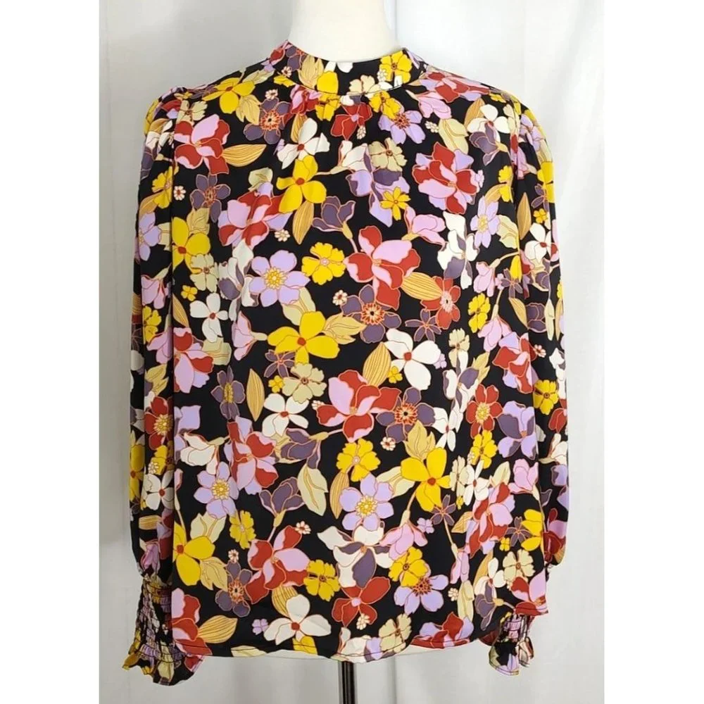 Who What Wear Top L Floral Long Sleeve High Neck Garden - Picture 3 of 8